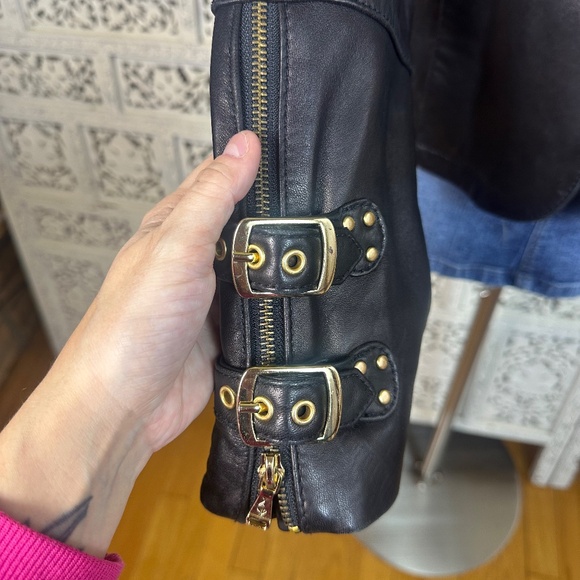 Baby Phat Soft Black Leather Moto Grunge Buckle Zip Up Jacket Sz Large - Picture 4 of 11